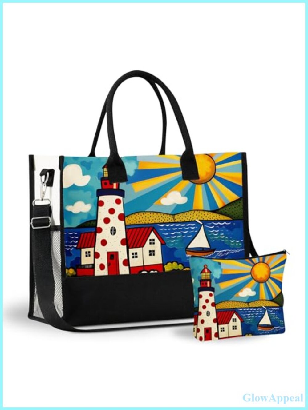 Canvas Tote Bag with Makeup Pouch & Shoulder Strap Zipper